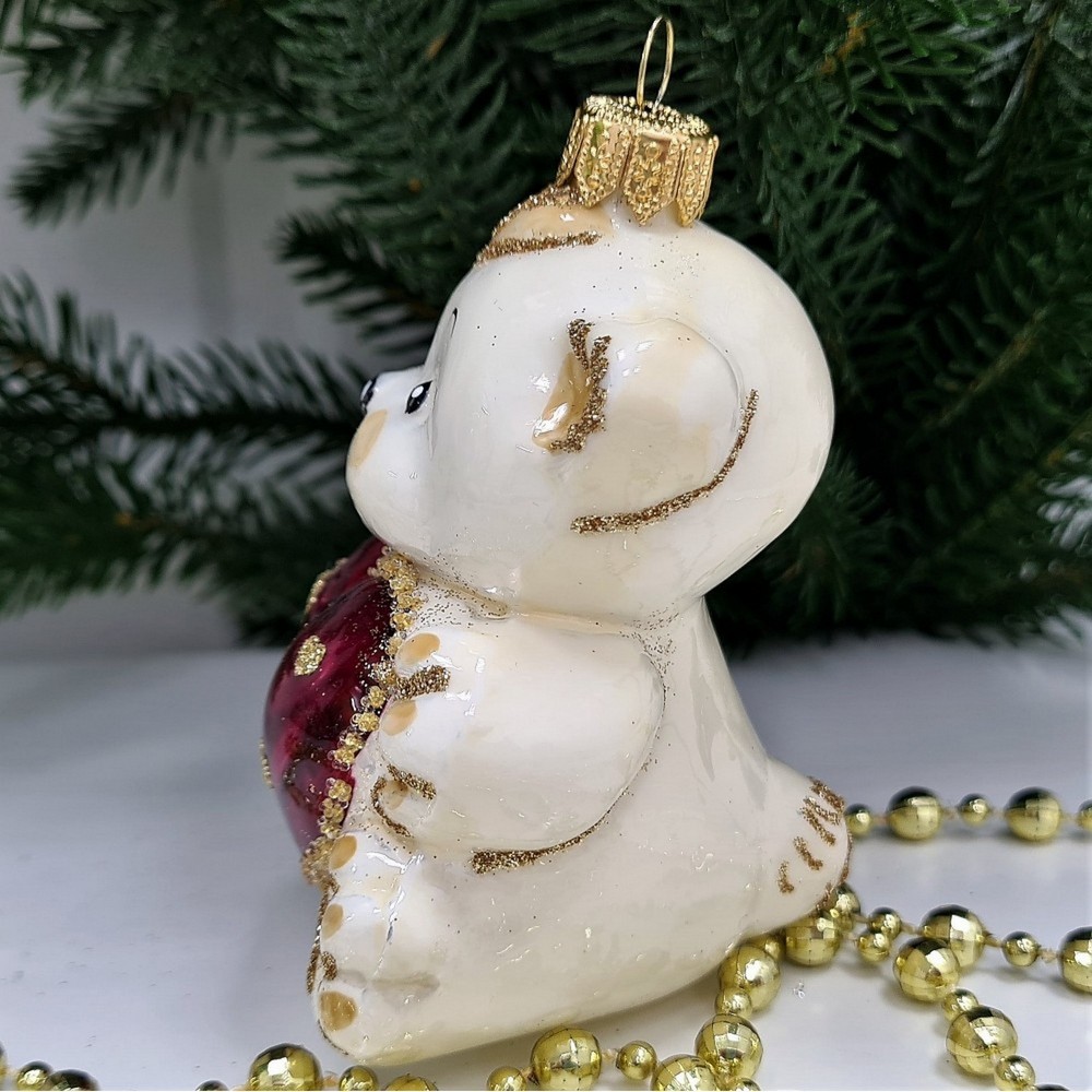 фото Стеклянная елочная игрушка Мишка с сердцем