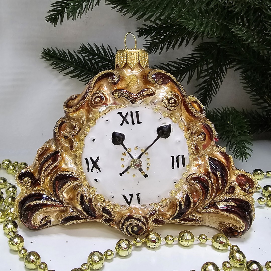 фото Стеклянная елочная игрушка Часы каминные