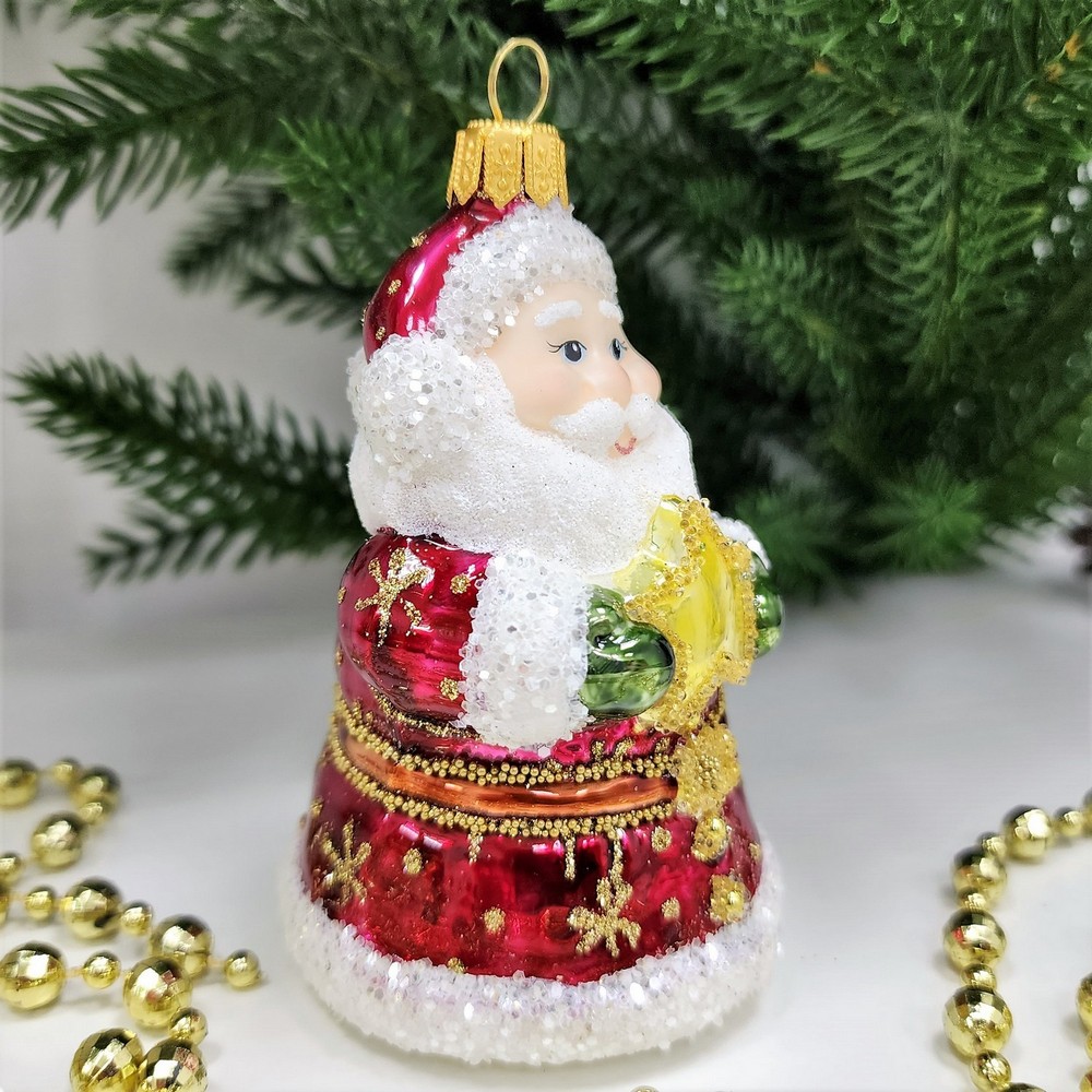 фото Стеклянная елочная игрушка Дед Мороз колокольчик