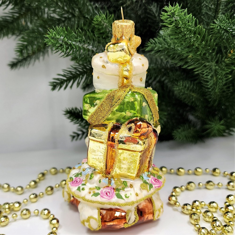 фото Стеклянная елочная игрушка Черепаха с подарками Версаль