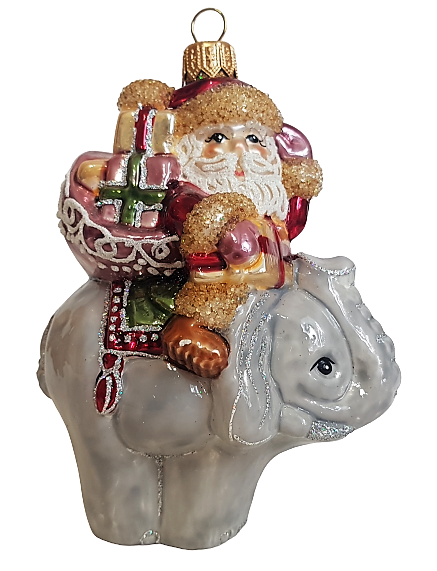 фото Стеклянная елочная игрушка Дед Мороз на слоне