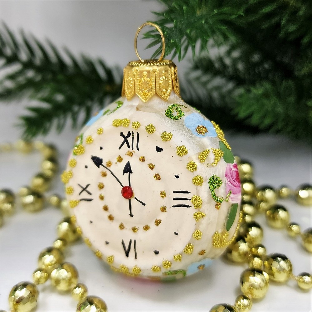фото Стеклянная елочная игрушка Часы круглые Версаль
