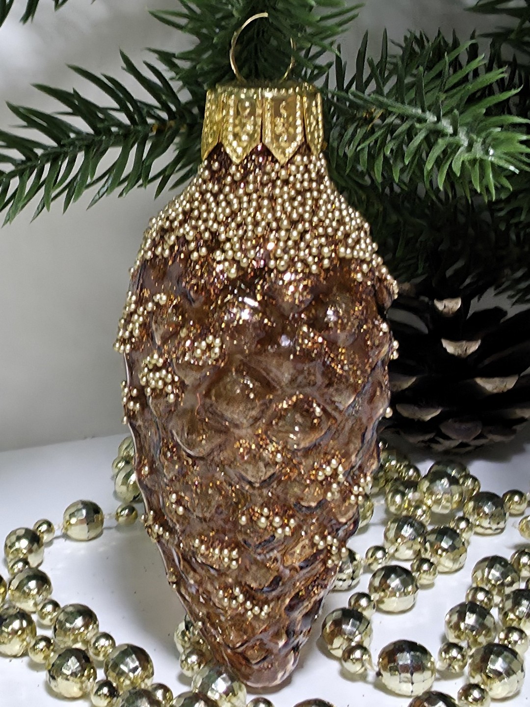 фото Стеклянная елочная игрушка Шишка