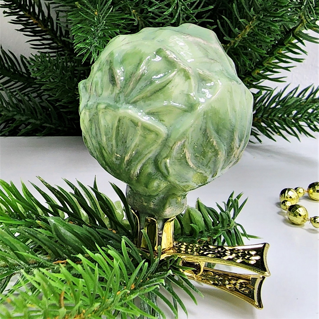 фото Стеклянная елочная игрушка Капуста на прищепке