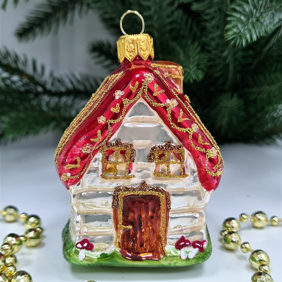 фото Стеклянная елочная игрушка домик
