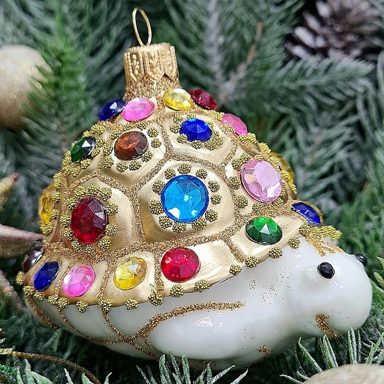 фото Стеклянная елочная игрушка Черепаха с камнями
