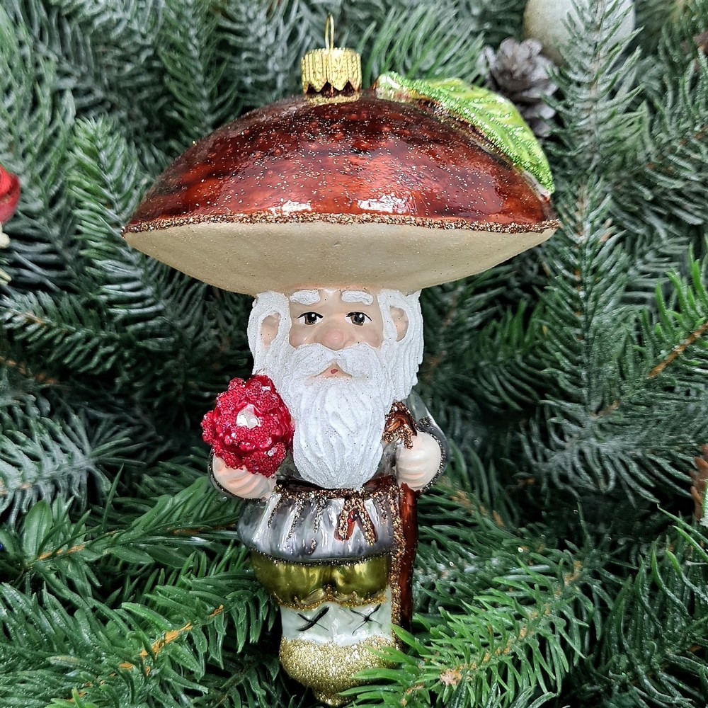 фото Стеклянная елочная игрушка Гриб Боровик