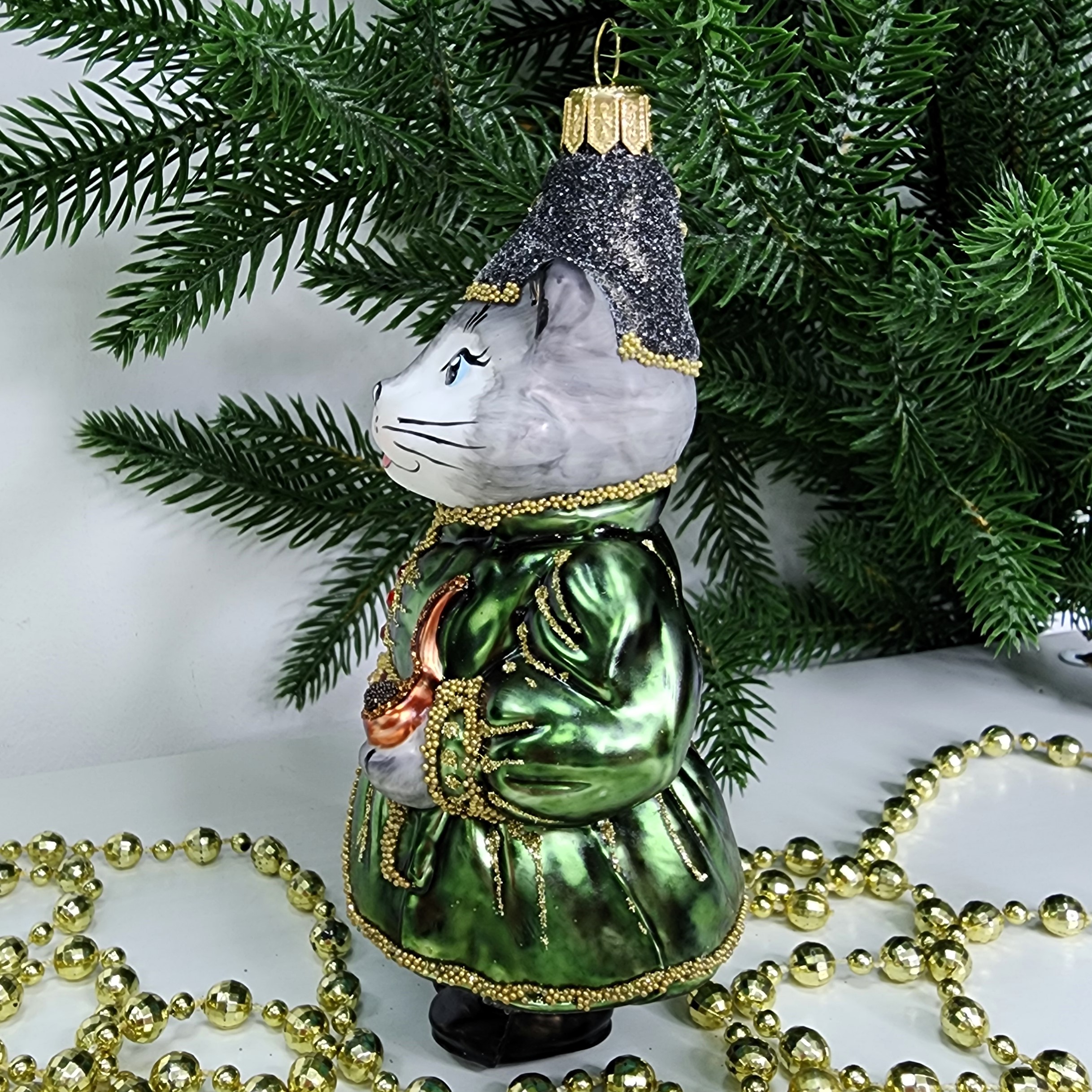фото Стеклянная елочная игрушка Котофей