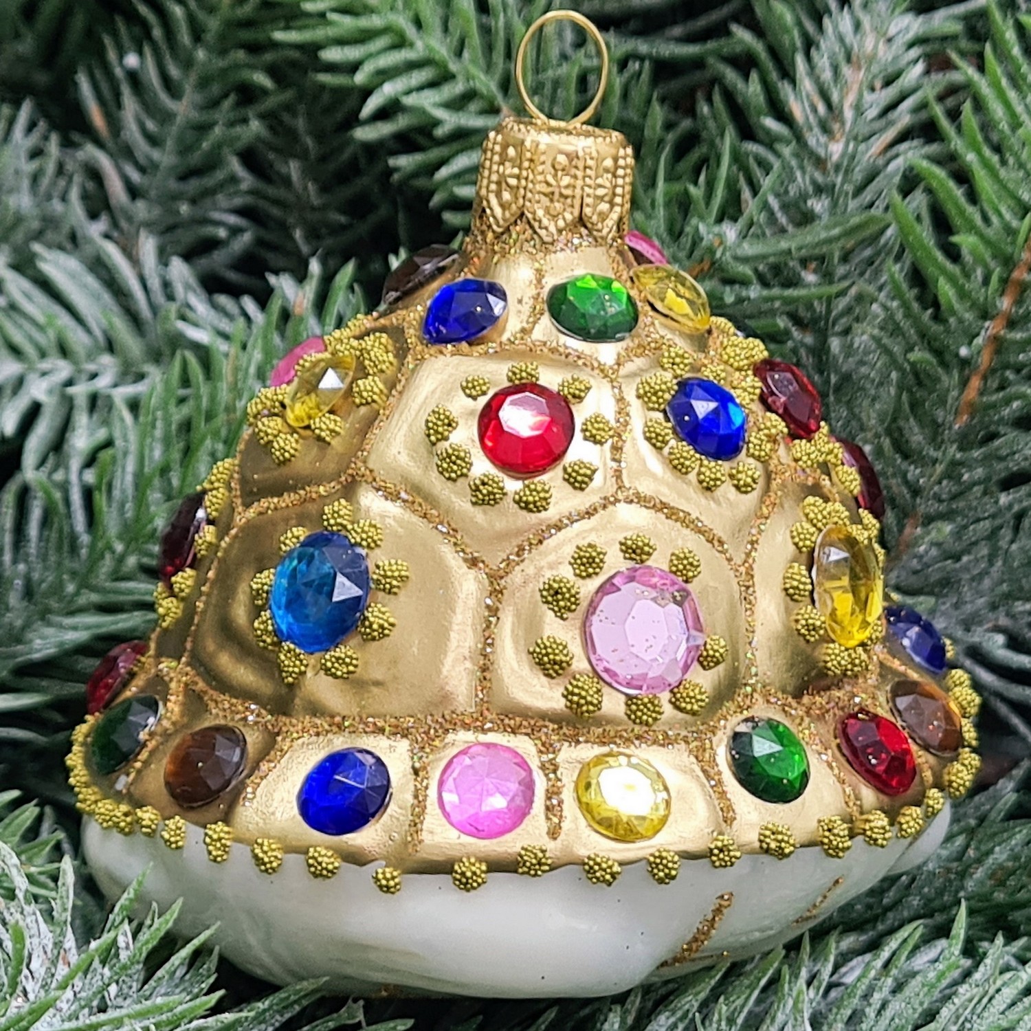 фото Стеклянная елочная игрушка Черепаха с камнями