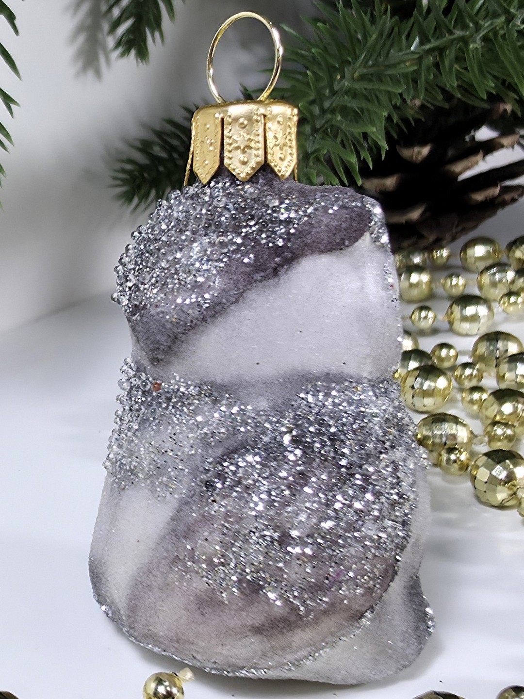 фото Стеклянная елочная игрушка Совушка серая