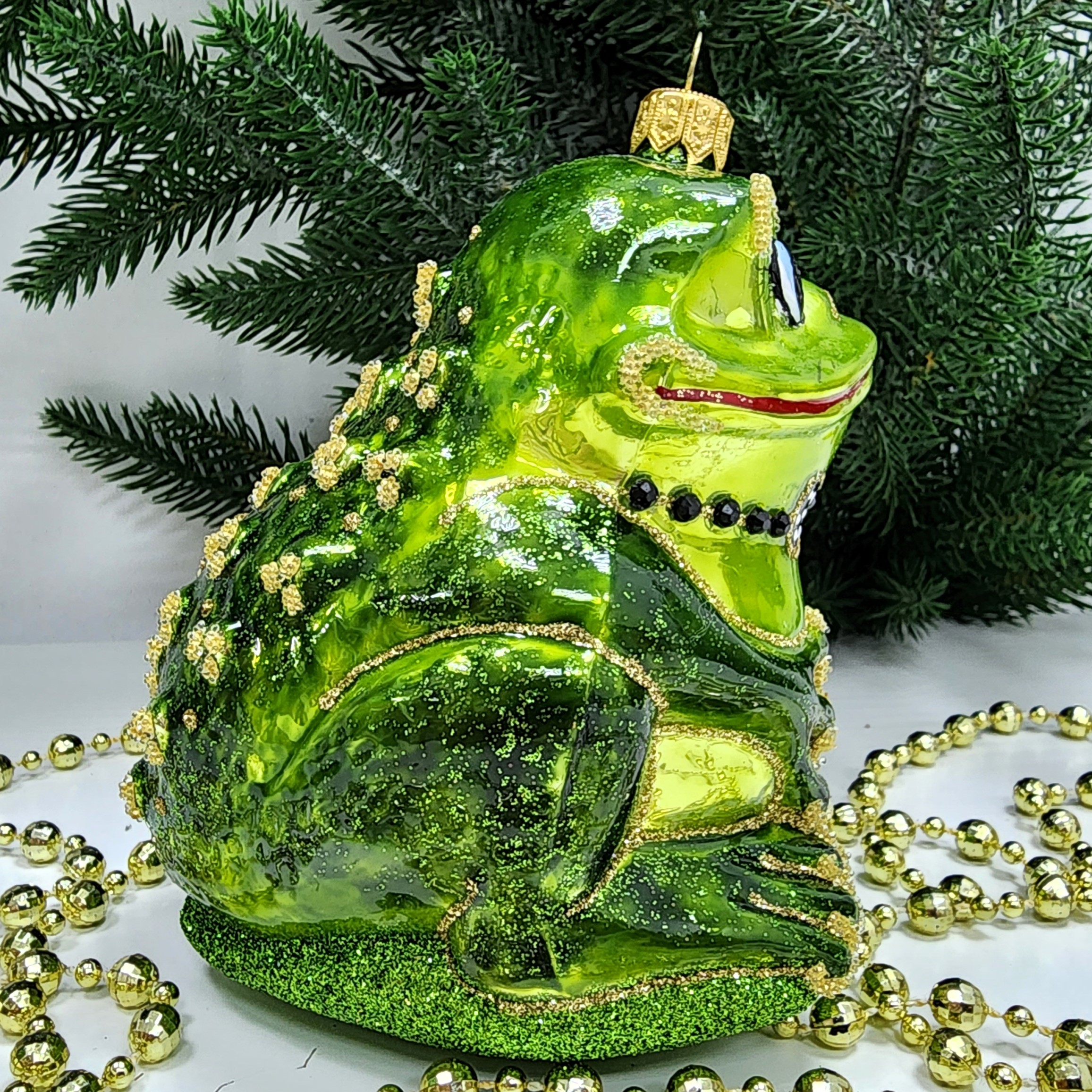 фото Стеклянная елочная игрушка Лягушка-Он