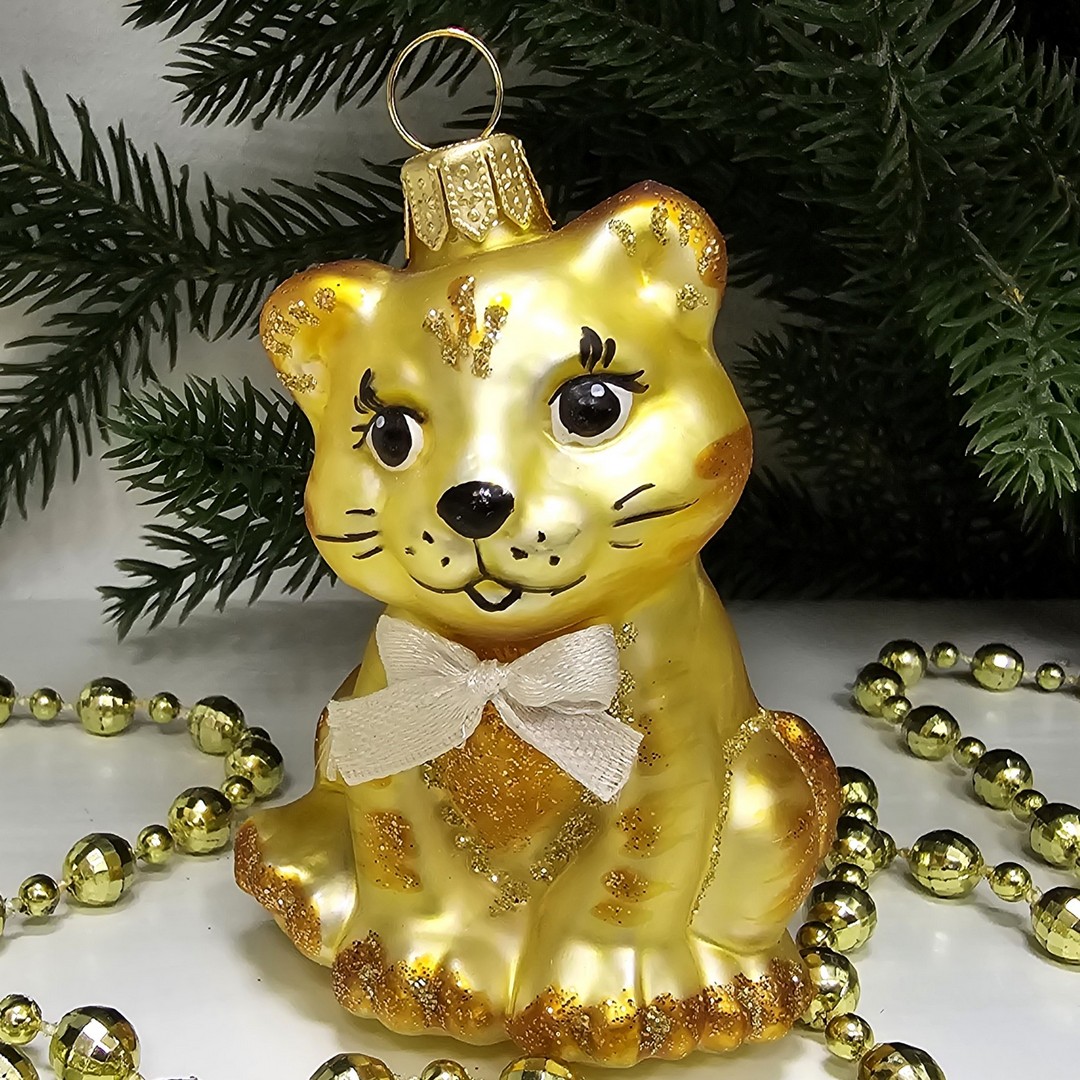 фото Стеклянная елочная игрушка Котенок