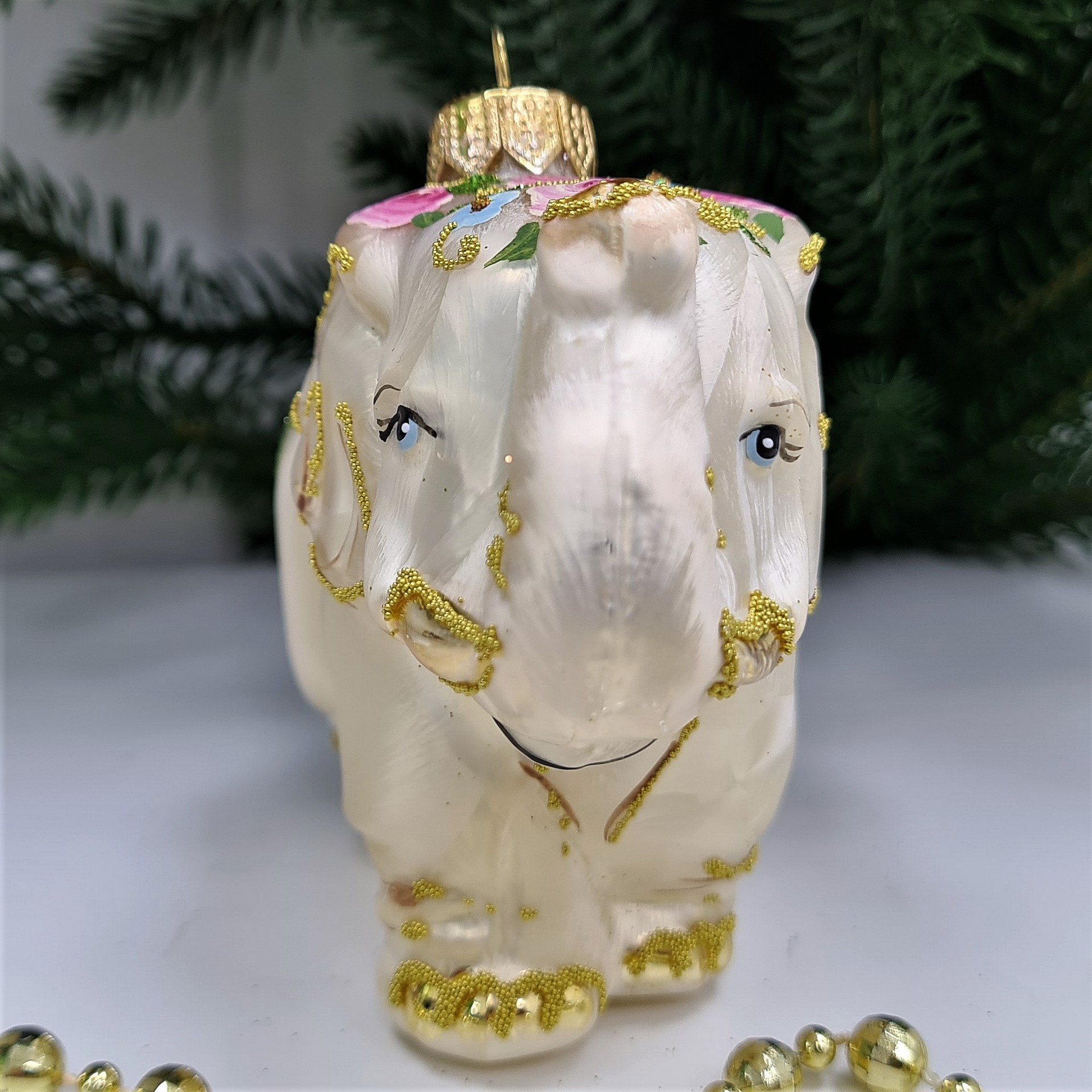 фото Стеклянная елочная игрушка Слон версаль