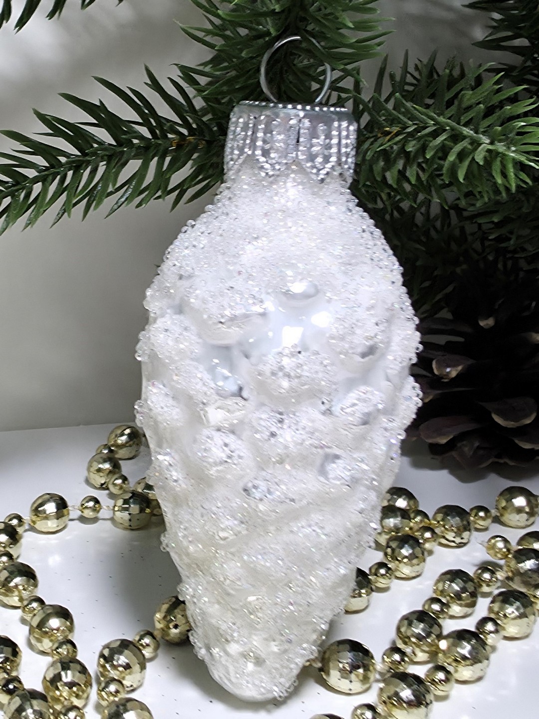 фото Стеклянная елочная игрушка Шишка