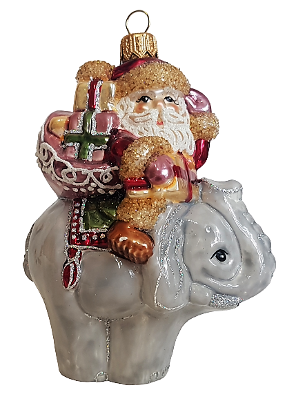 фото Стеклянная елочная игрушка Дед Мороз на слоне