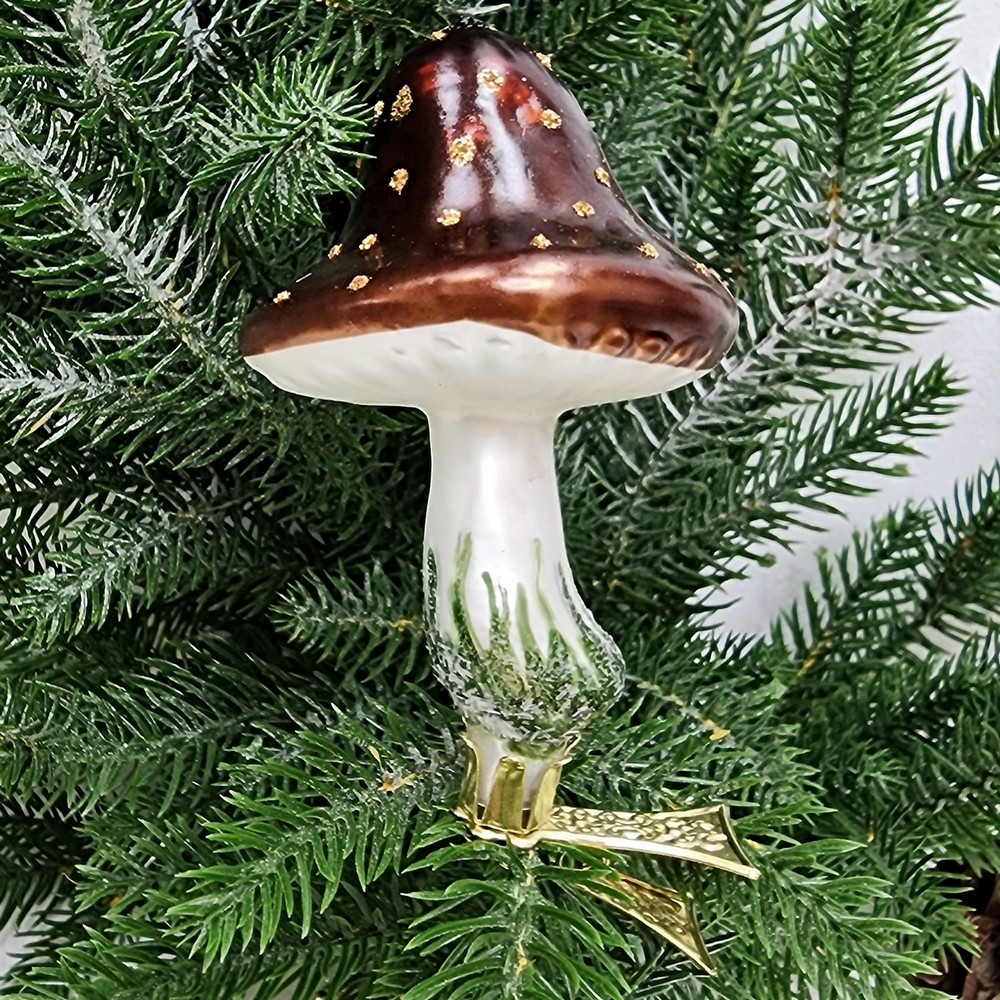 фото Стеклянная елочная игрушка Гриб на прищепке