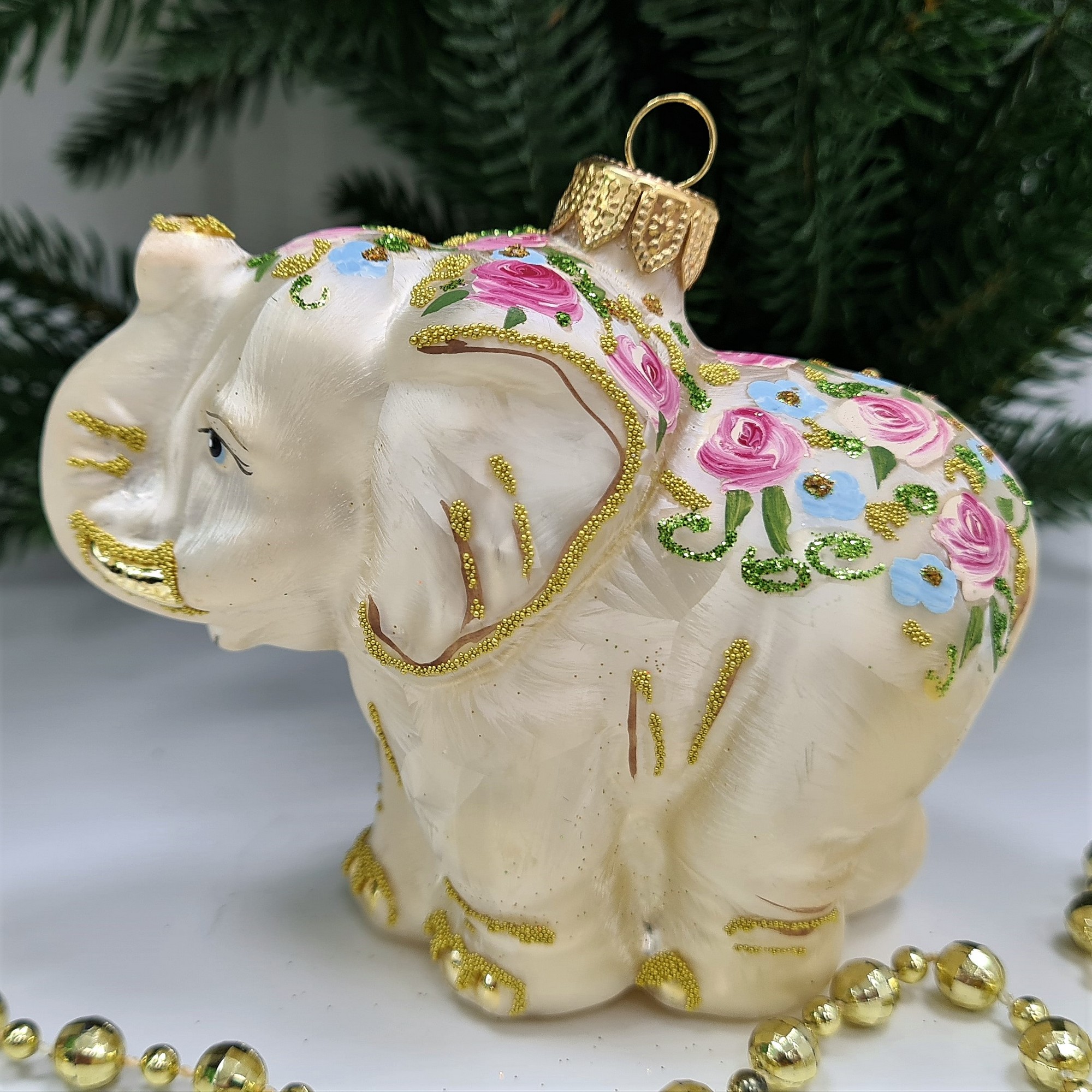 фото Стеклянная елочная игрушка Слон версаль