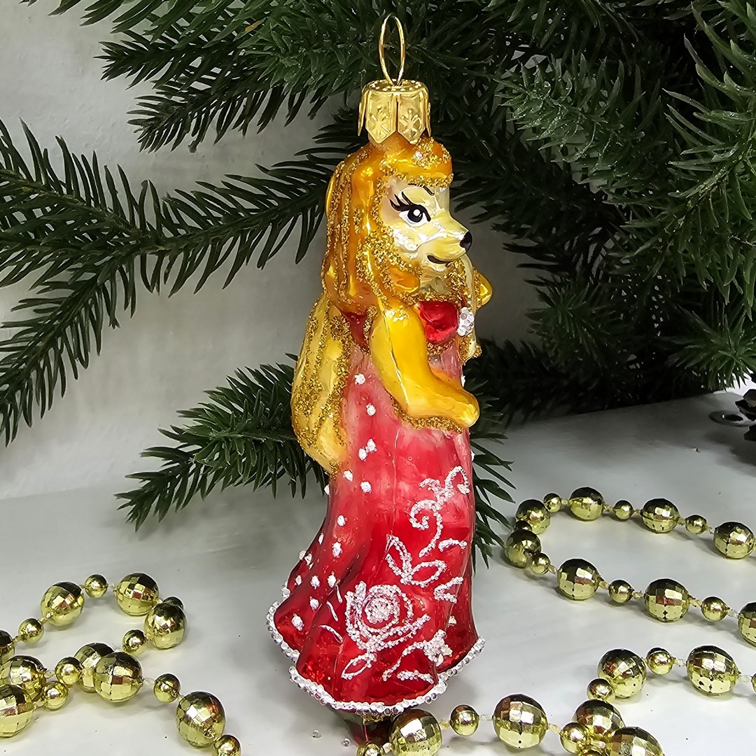 фото Стеклянная елочная игрушка Лиса в платье малая