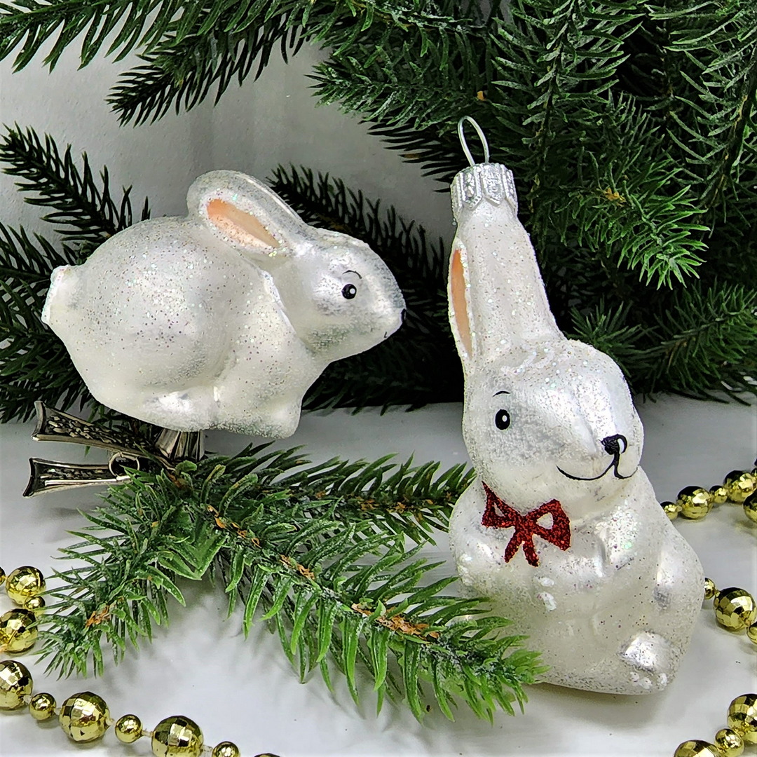 фото Набор ёлочных игрушек Зайчик с бантом и зайчик на прищепке