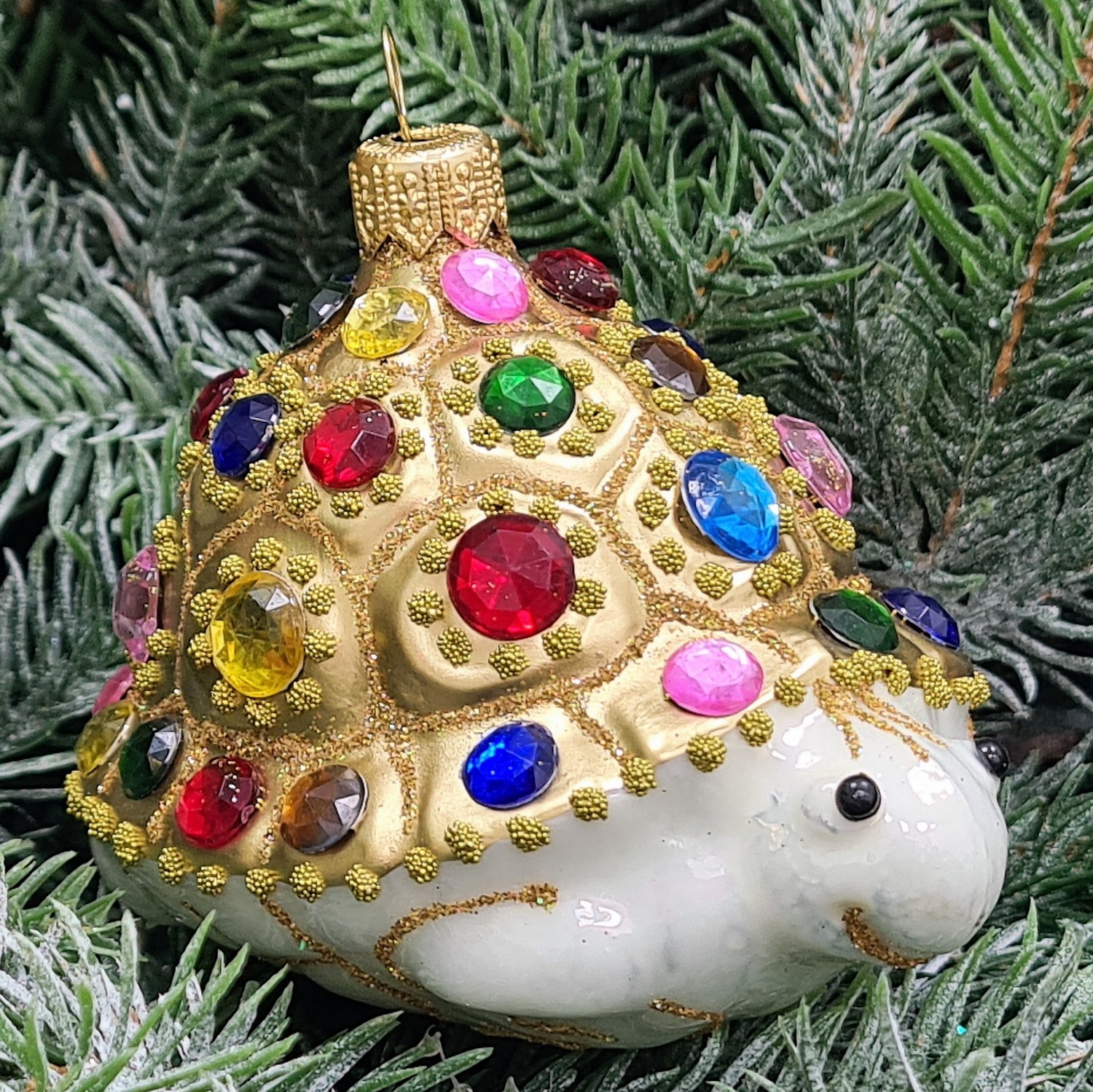 фото Стеклянная елочная игрушка Черепаха с камнями