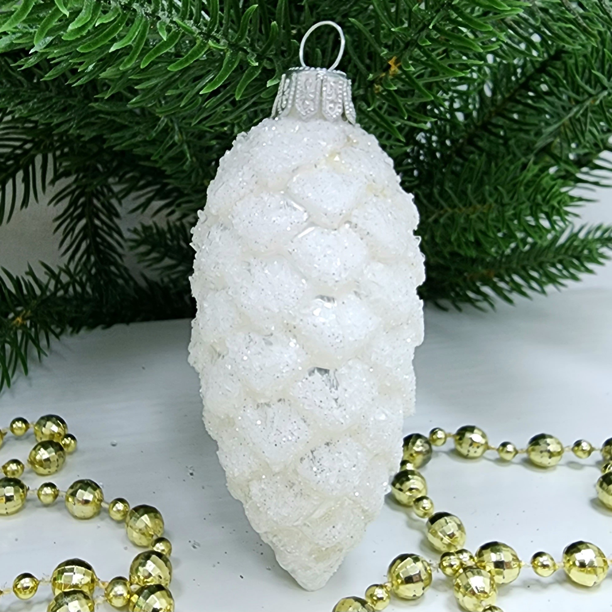 фото Стеклянная елочная игрушка Шишка 8 см