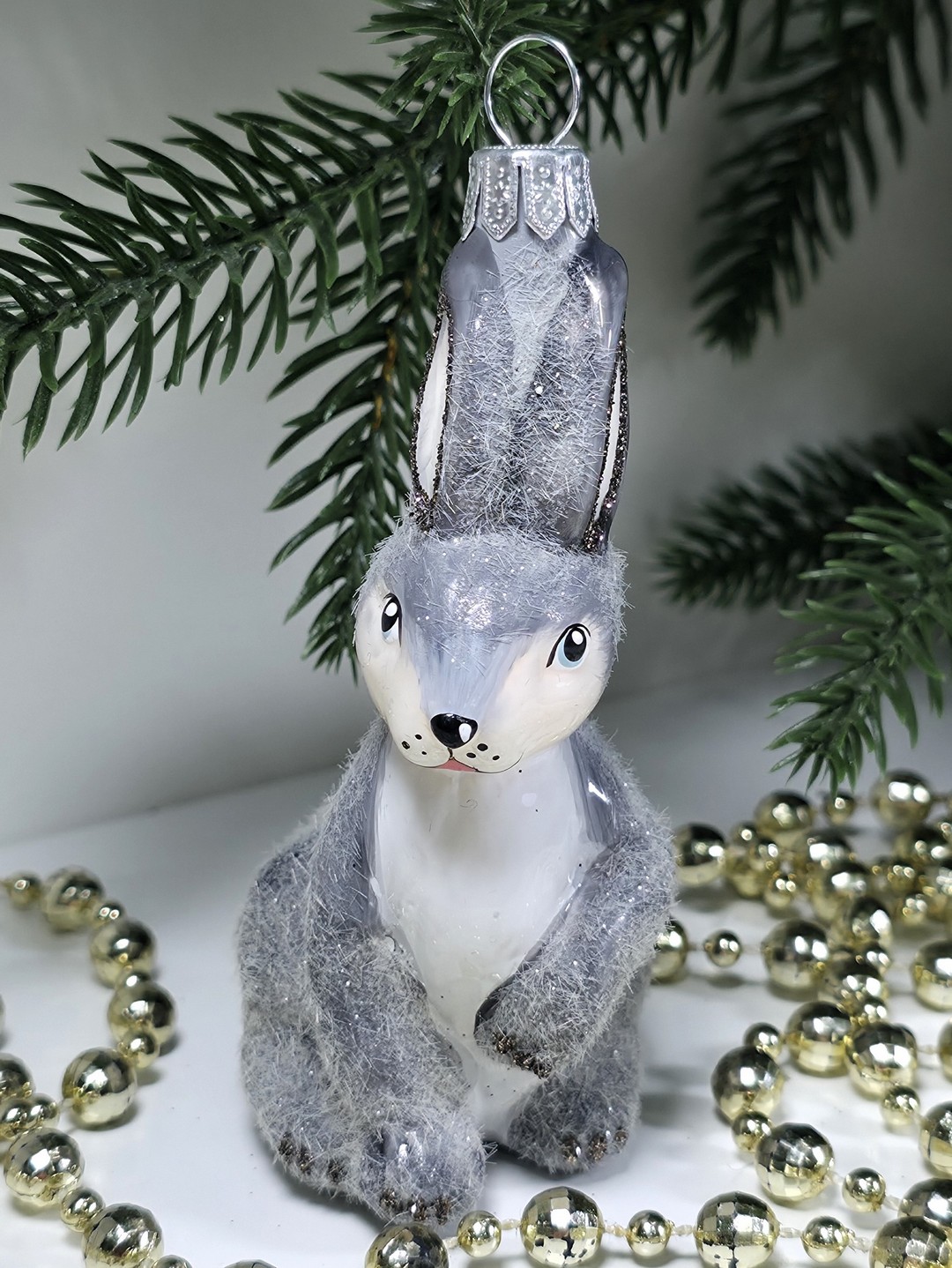 фото Стеклянная елочная игрушка Зайчик