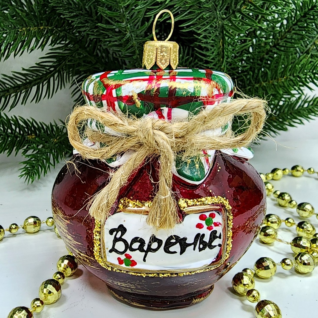 фото Стеклянная елочная игрушка Баночка варенья