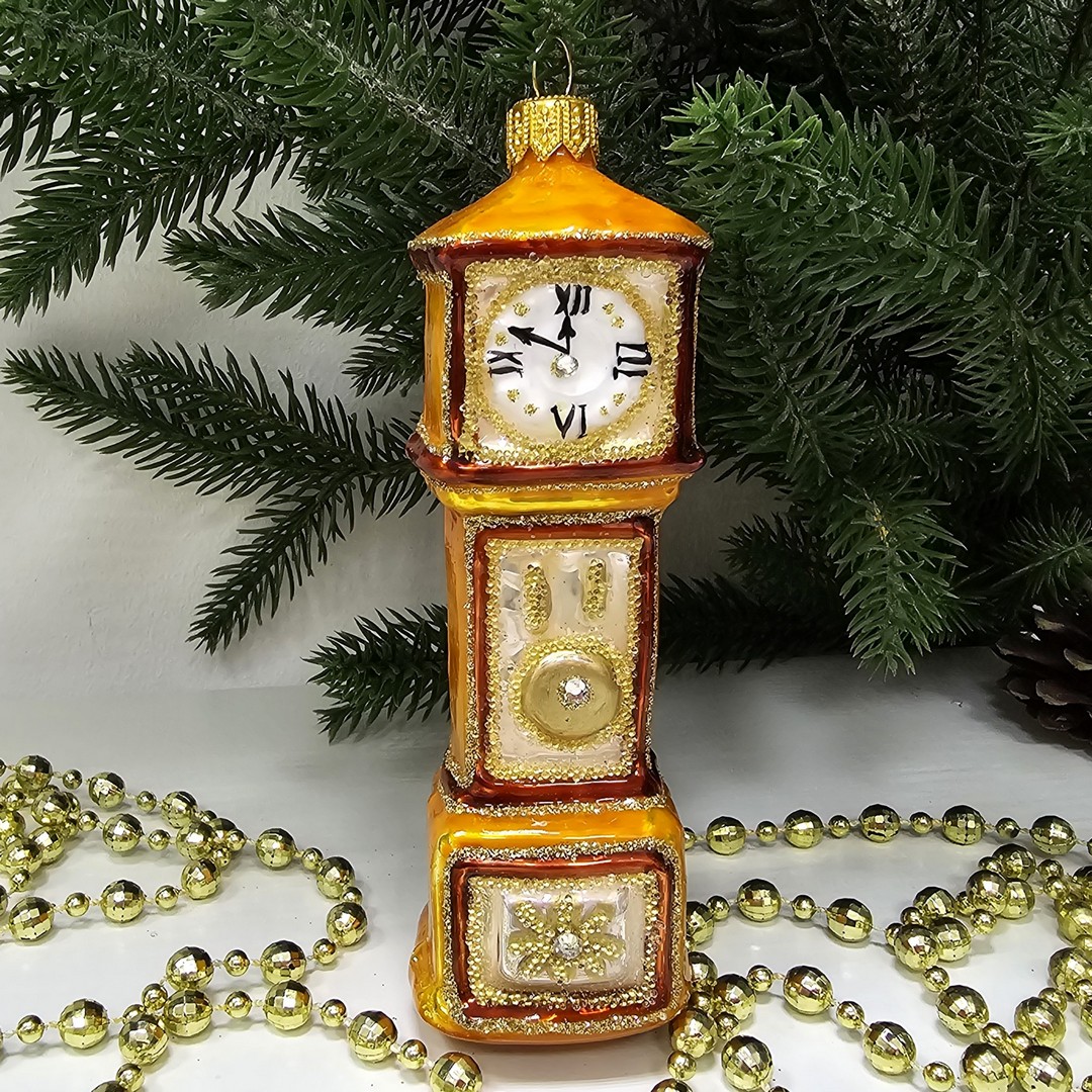 фото Стеклянная елочная игрушка Часы с кукушкой