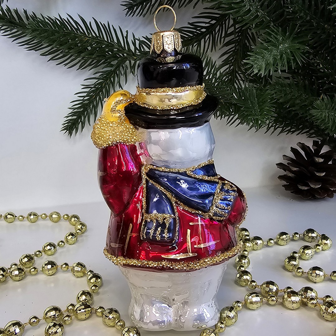 фото Стеклянная елочная игрушка Снеговик