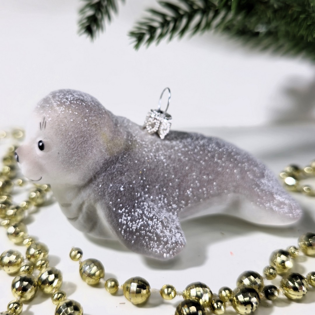 фото Стеклянная елочная игрушка Тюлень полярный