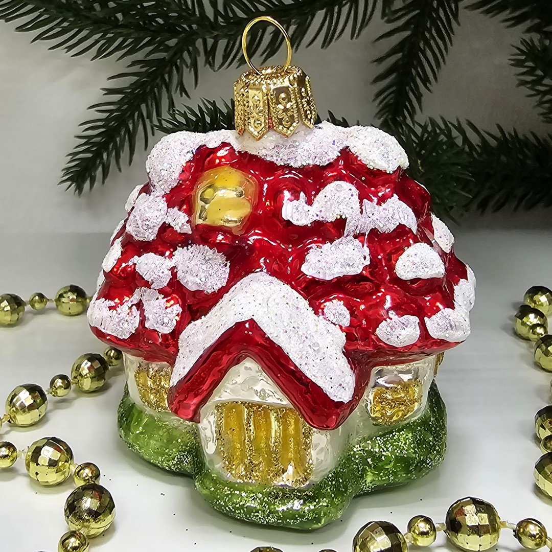 фото Стеклянная елочная игрушка Домик викторианский