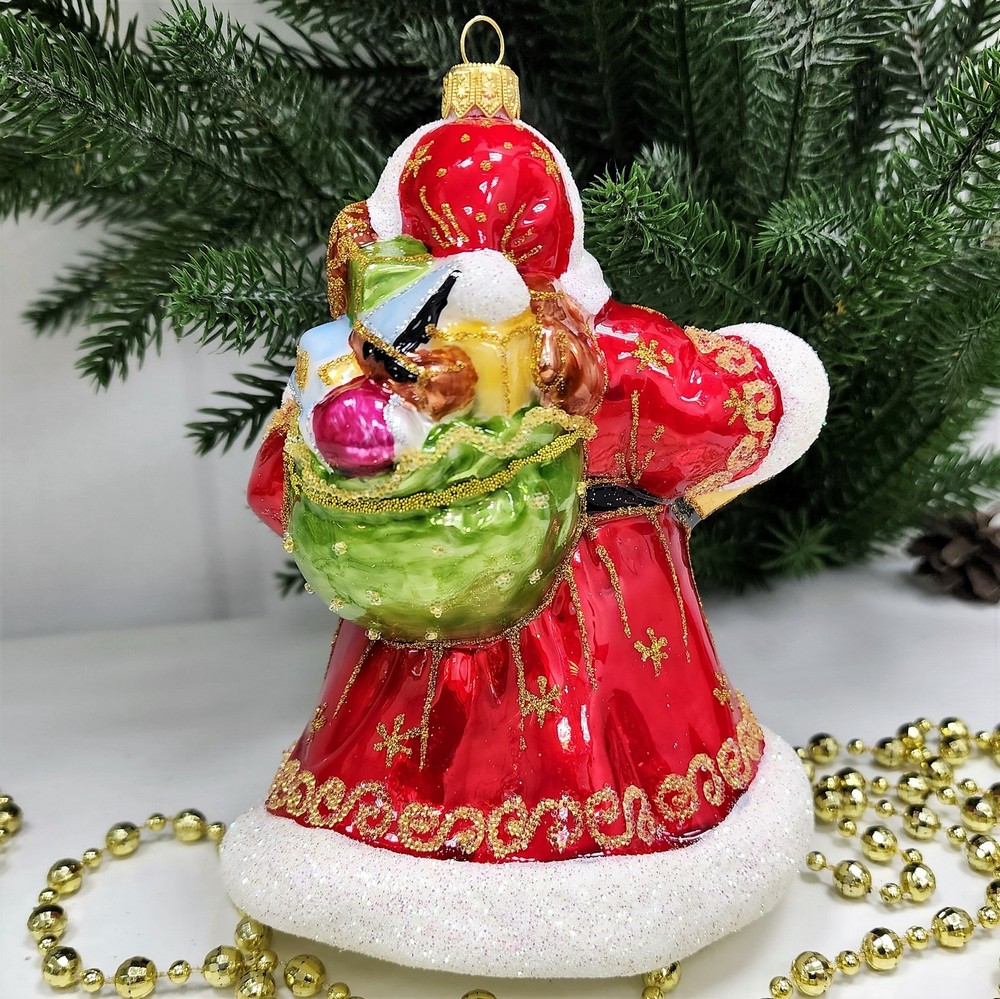 фото Стеклянная елочная игрушка Дед Мороз с фонарем
