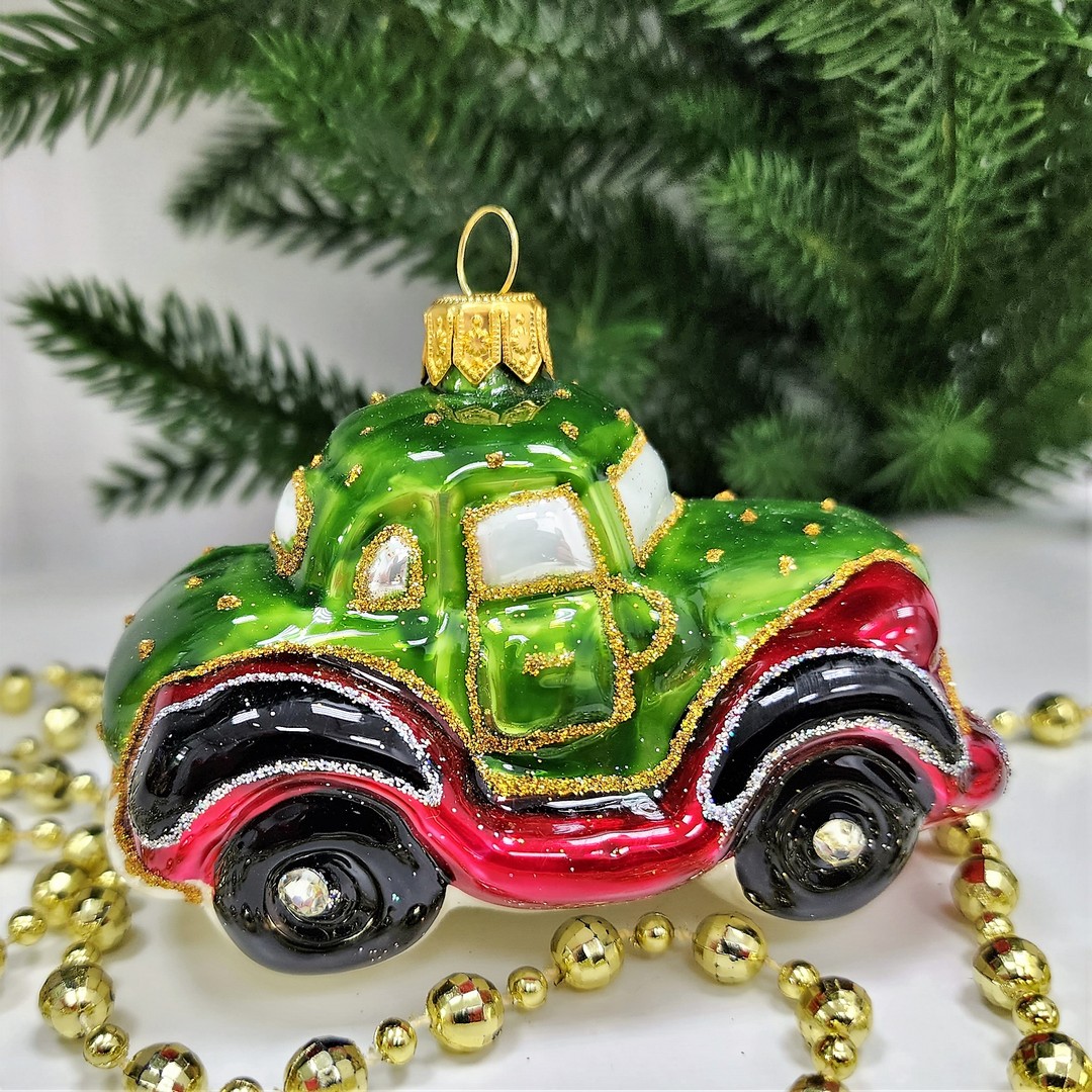 фото Стеклянная елочная игрушка Машинка