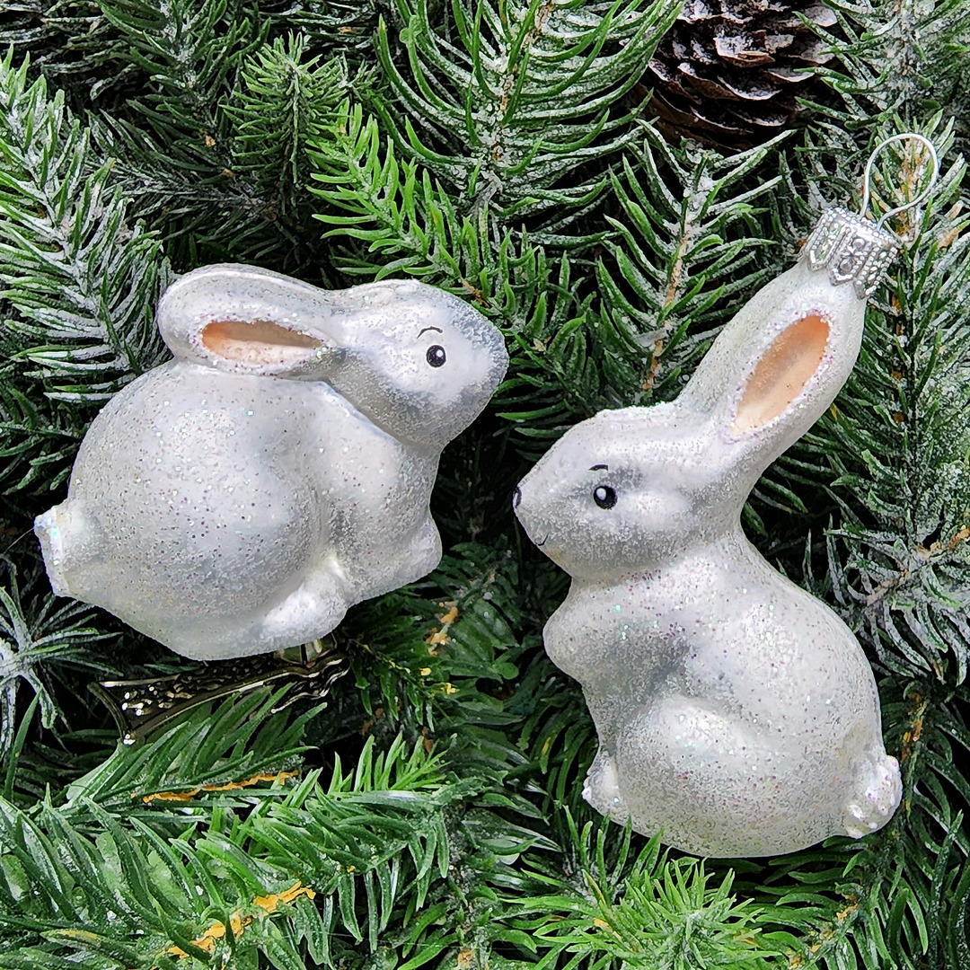 фото Набор ёлочных игрушек Зайчик с бантом и зайчик на прищепке