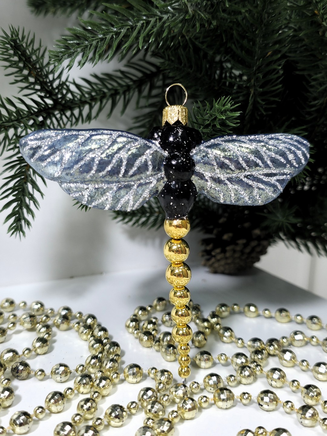 фото Стеклянная елочная игрушка Стрекоза