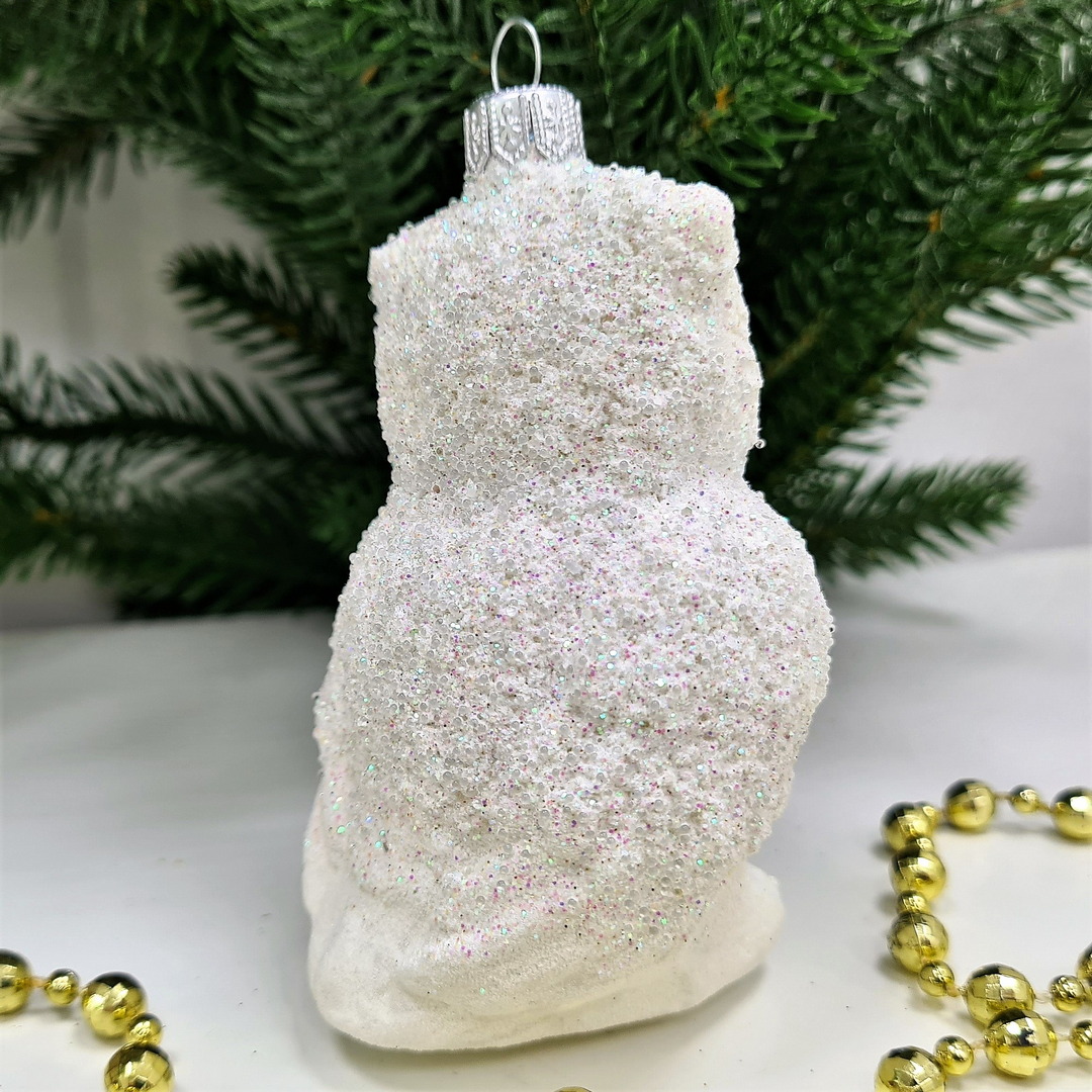 фото Стеклянная елочная игрушка Сова белая