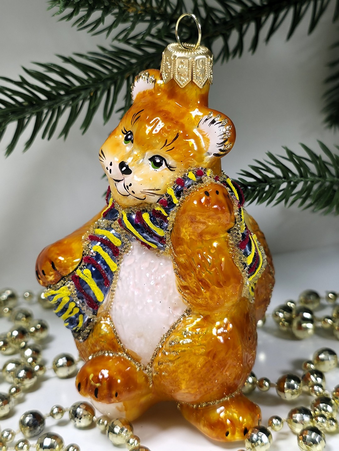 фото Стеклянная елочная игрушка Котик в шарфе