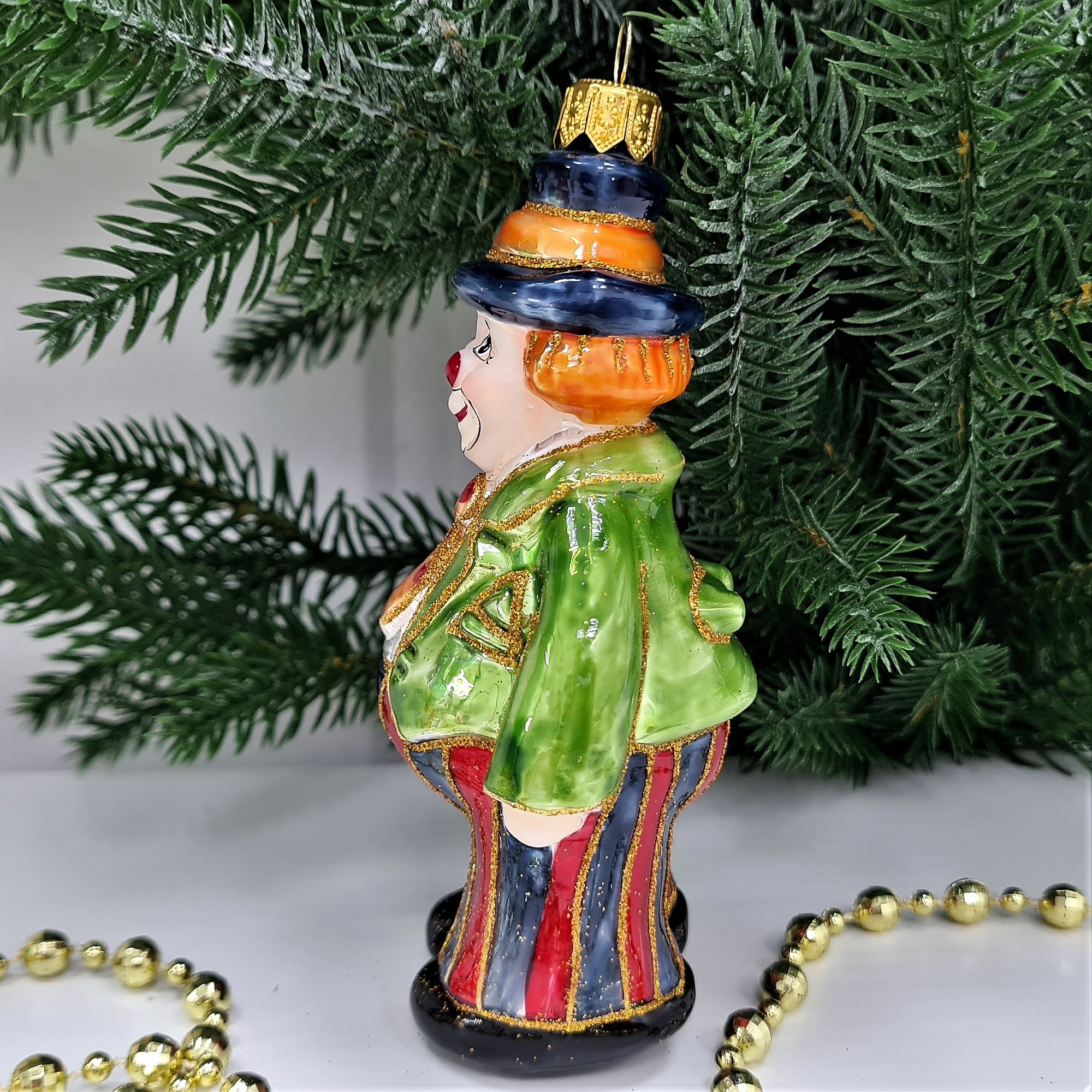 фото Стеклянная елочная игрушка Клоун в галстуке