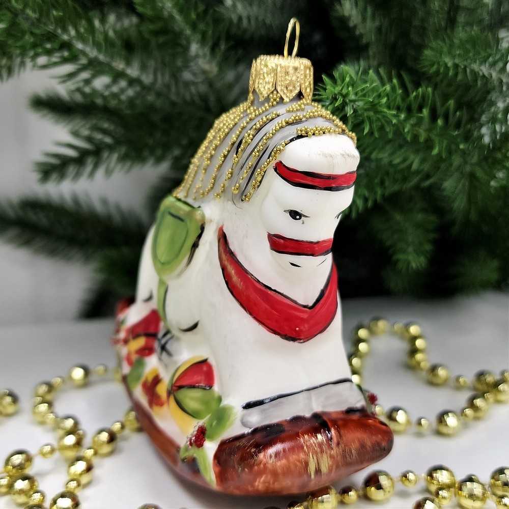 фото Стеклянная елочная игрушка Лошадка-качалка винтаж