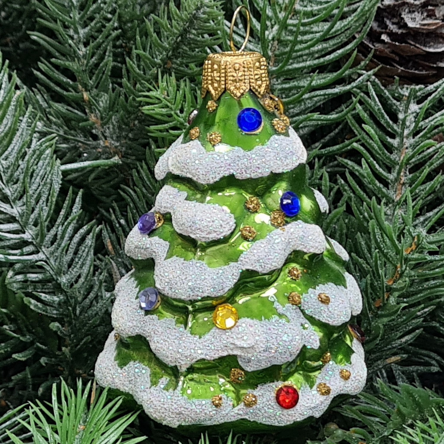 фото Стеклянная елочная игрушка Елочка мини с камнями