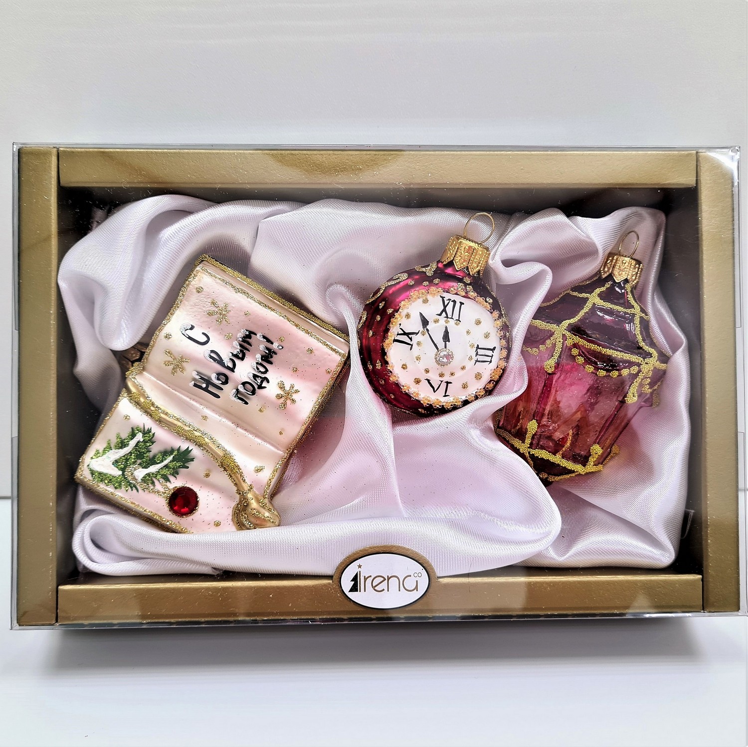 фото Набор ёлочных игрушек Часы, фонарь и книга