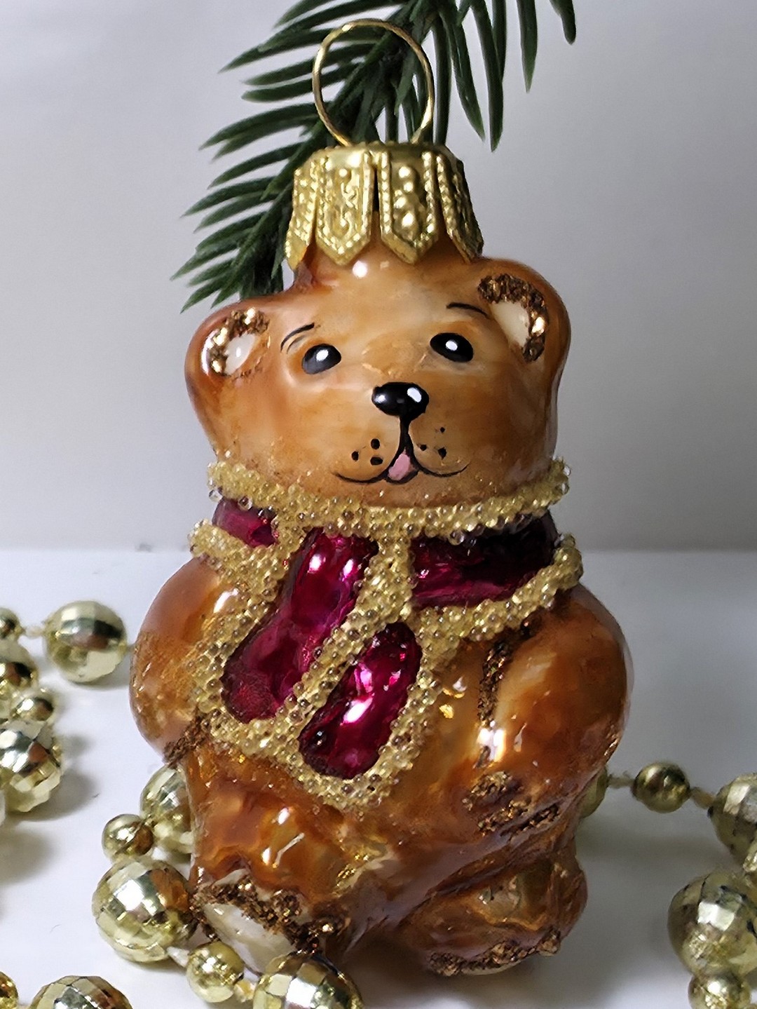 фото Стеклянная елочная игрушка Мишка мини