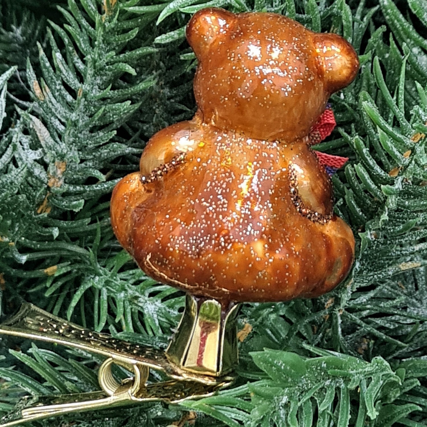 фото Стеклянная елочная игрушка Мишка на прищепке