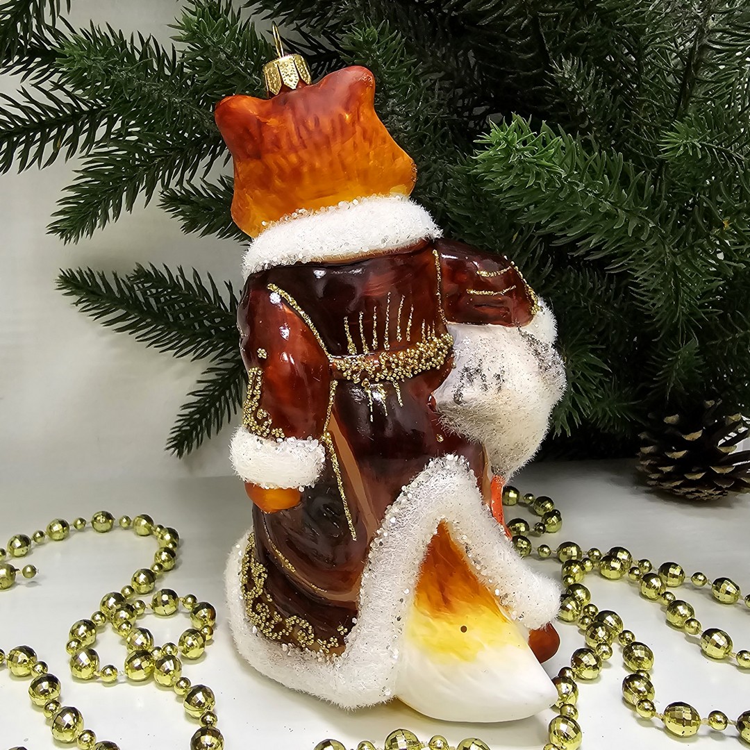 фото Стеклянная елочная игрушка Лиса с гусем