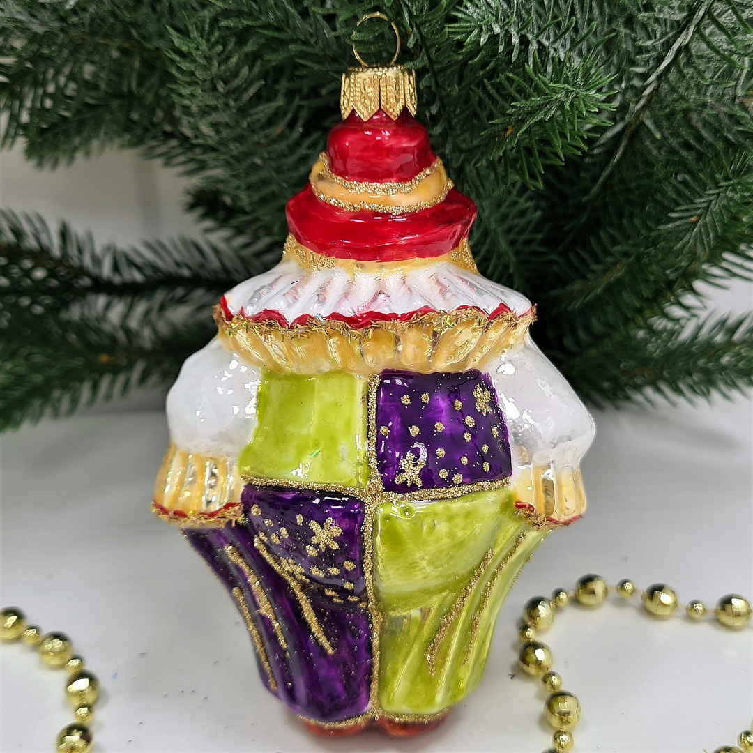 фото Стеклянная елочная игрушка Клоун в жабо