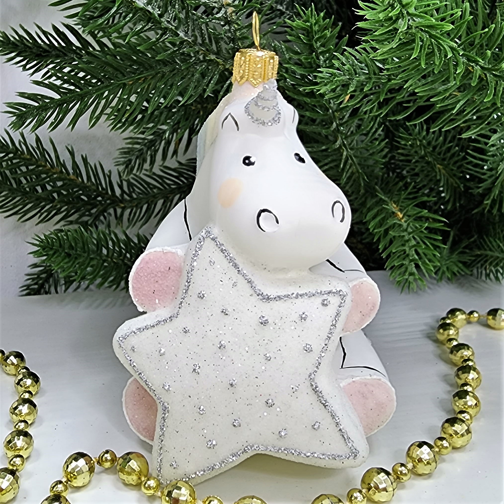фото Стеклянная елочная игрушка Единорог