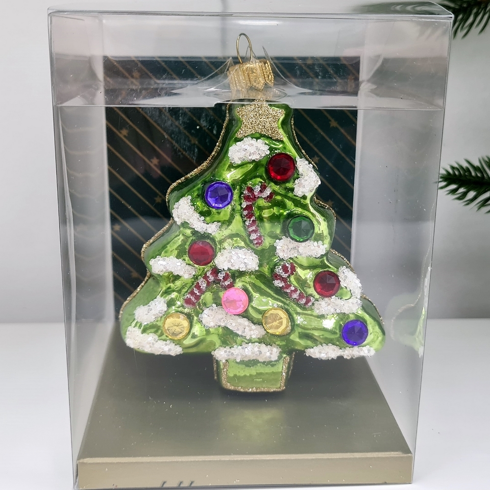 фото Стеклянная елочная игрушка Елочка плоская