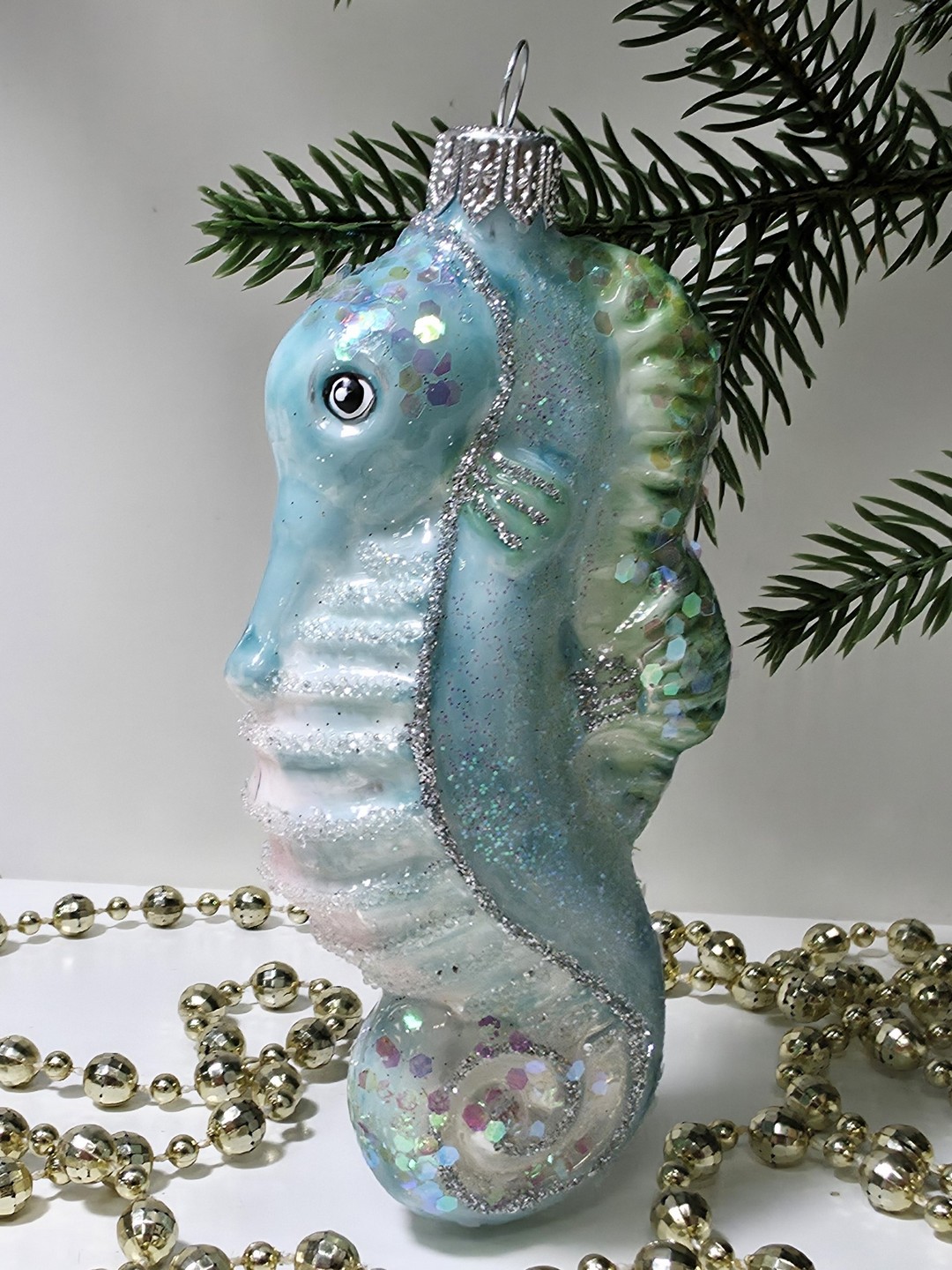 фото Стеклянная елочная игрушка Морской конек