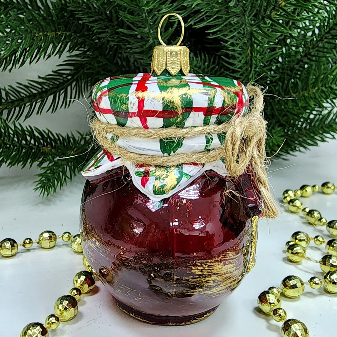 фото Стеклянная елочная игрушка Баночка варенья