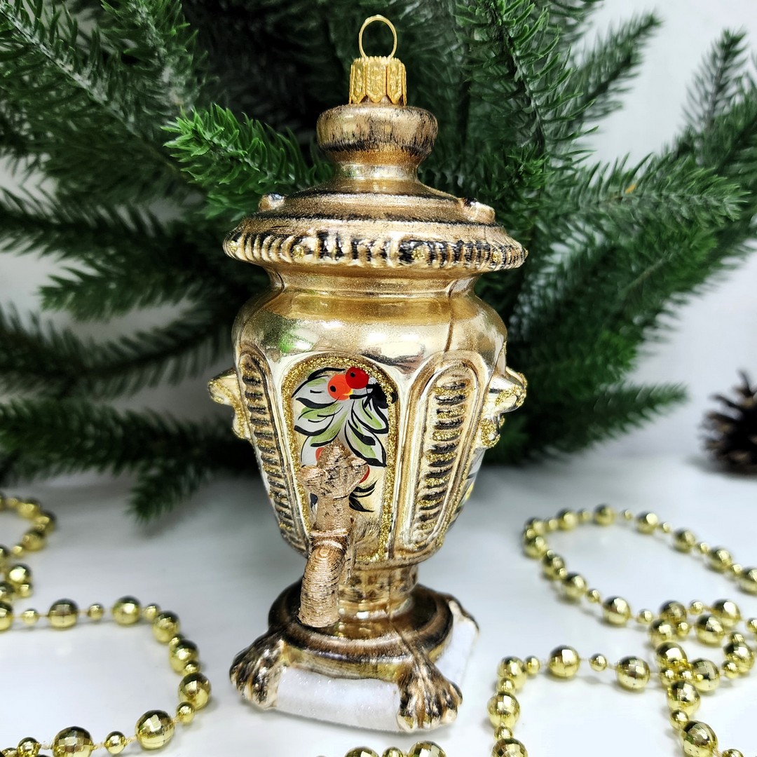 фото Стеклянная елочная игрушка Самовар